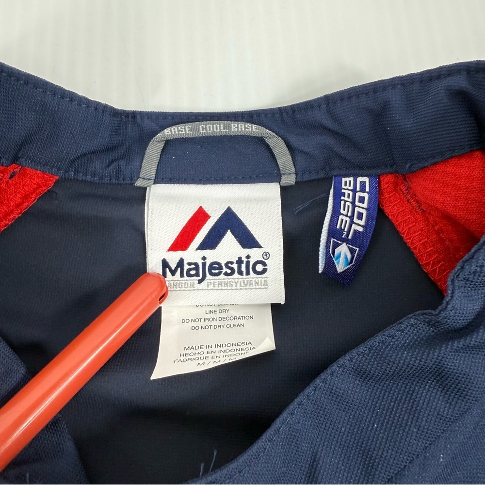 Majestic Cool Base Men's M 1/4 Zip Pullover Blue Red Jacket Removable Sleeves - Picture 11 of 16